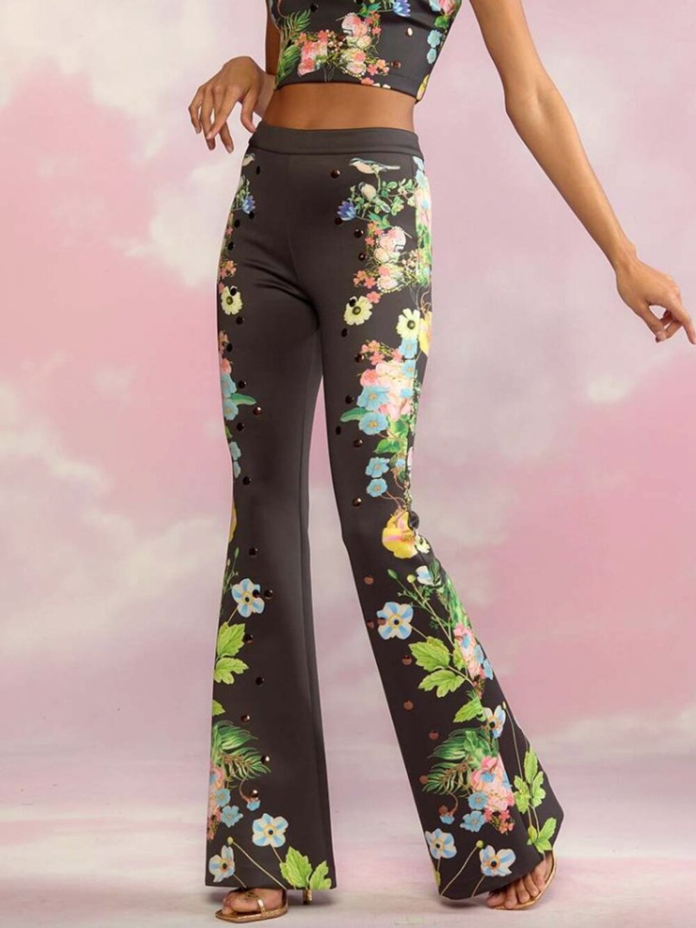 $375 Cynthia Rowley Black Floral Bonded Fit & Flare Pants size 6 AS IS